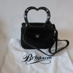 Womens Brighton Rare Black Leather Heart Crossbody Shoulder Luxury Handbag